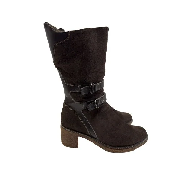 Aquatalia Women’s Mid Calf Boots Brown Suede Waterproof Block Heel Size 7.5 - Picture 3 of 16